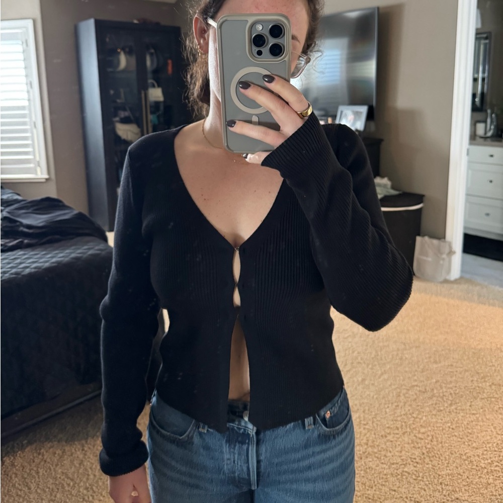 Reformation Black Ribbed Knit Top